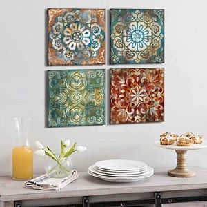 14x14 inches 4 Pieces Framed Vintage Flowers Pattern Canvas Wall Art